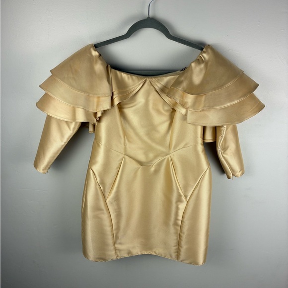 ASOS Off-Shoulder Gold Mini Dress US Size 6 - Picture 4 of 13